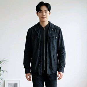 Armani Exchange Men's Medium Long Sleeve Shirt/Wind Breaker Hybrid Snap/Zipper